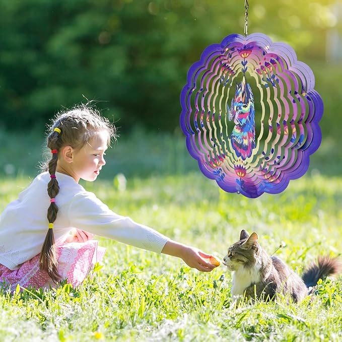 BeePeep Wind Spinner Outdoor 12in Cat Gift for Women Men Metal Wind Spinners Hanging 3D Kinetic Wind Sculpture Lawn Garden Yard Art Ornament for Indoor & Outside Decorations