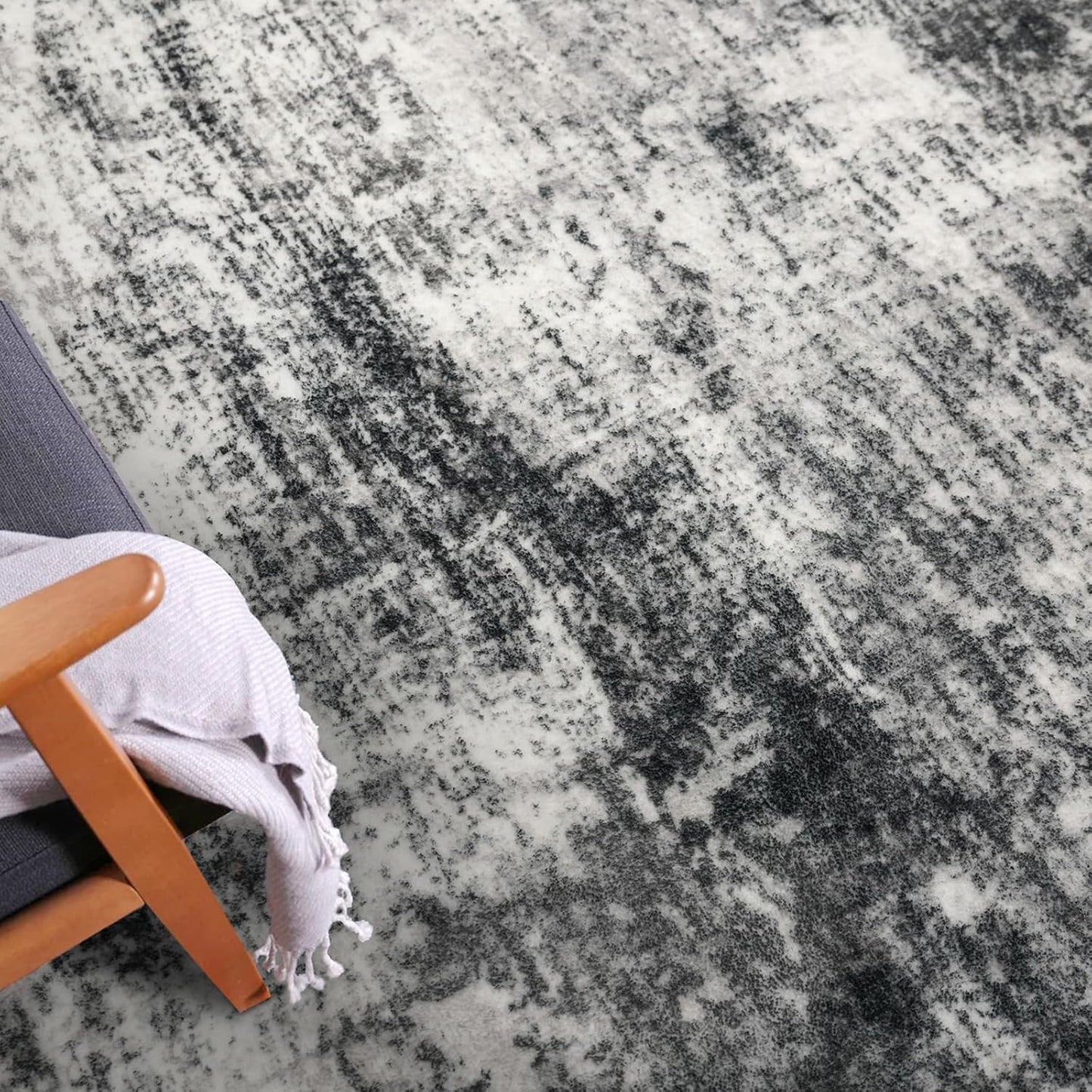 IOHOUZE Abstract Runner Rug 3x16 Ft Long Washable Runners for Hallways, Non Slip Kitchen Runner Printed Faux Wool Entryway Runner Indoor, Modern Abstract Floor Carpet for Hall Stair, Black Grey