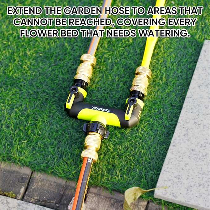 Garden Hose Splitter, 3/4-Inch Hose Manifold, Outdoor Faucet Adapter - Soft TPR Covering - Lightweight Non-Slip Sun-Resistant 2-Way Valve(green)