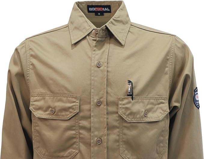 BOCOMAL FR Shirts Flame Resistant 100% C NFPA2112 7.5oz Men's Fire Retardant Welding Shirt