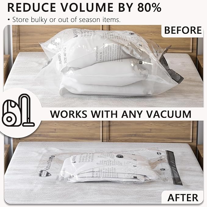 Vacuum Storage Bags (4 Jumbo, 4 Large), Space Saver Bags with Travel Hand Pump, Compression Airtight Sealer Bags for Clothes, Bedding, Pillows, Comforters, Blankets