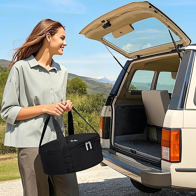 Round Insulated Casserole Carrier, Pie Carrier Bag, Portable Casserole Carrier for Hot or Cold Food Lunch Tote, Lunch Bag for Parties Picnic, Fits 12.5" Baking Dish, Black