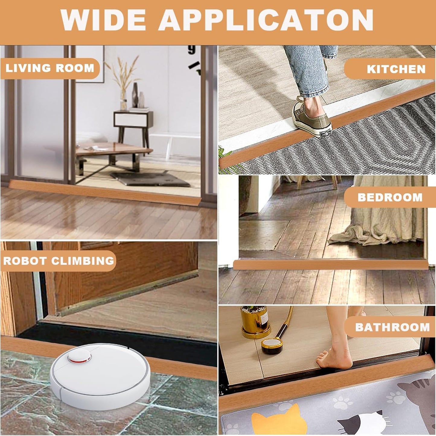 Vinyl Door Threshold Flooring Transition Strip Self Adhesive Carpet Edging Strip for Laminate Doorway Edge Threshold from 1/5" to 2/5" (Yellow Wood Grain, 3.3 Ft)