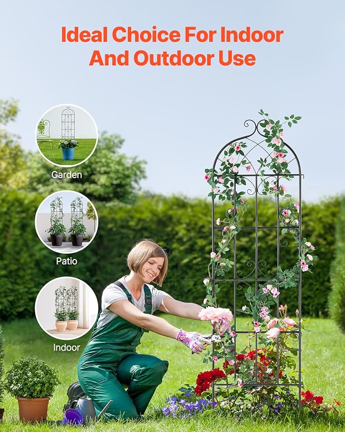 VEVOR Garden Trellis for Climbing Plants, 71 x 20 in, 6 Packs Rustproof Metal Garden Flower Trellis, Outdoor Climbing Rose Trellis Cucumbers Support, Decorative Clematis Trellis for Courtyards Lawns