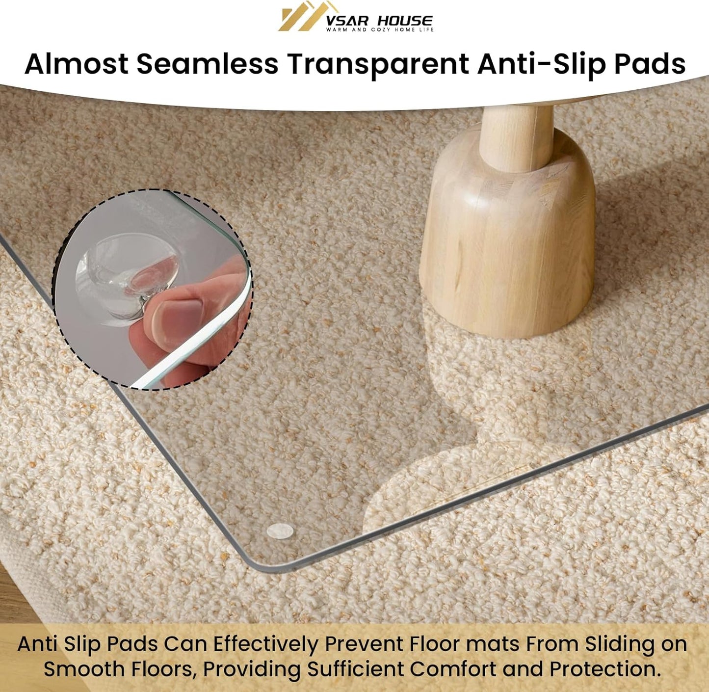 55"x46" Tempered Glass Chair Mat, Heavy Duty Glass Office Floor Mat for Carpet or Hardwood Floors, with Non-Slip Pads, Round Corner and Polished Edge, Effortless Rolling, Thick 1/5"