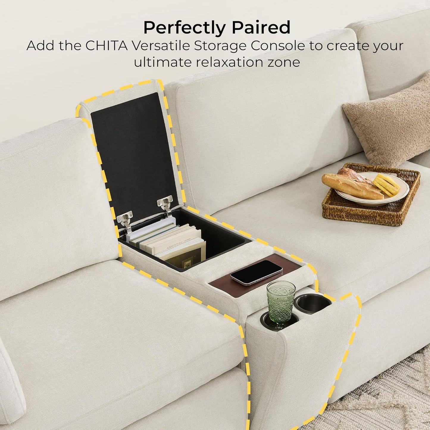 CHITA Oversized Modular Sectional Sofa, FSC Certified L Shaped Sectional Couches for Living Room, 112 inch Width,4 Seat Modular Sofa with Storage Ottoman, Linen