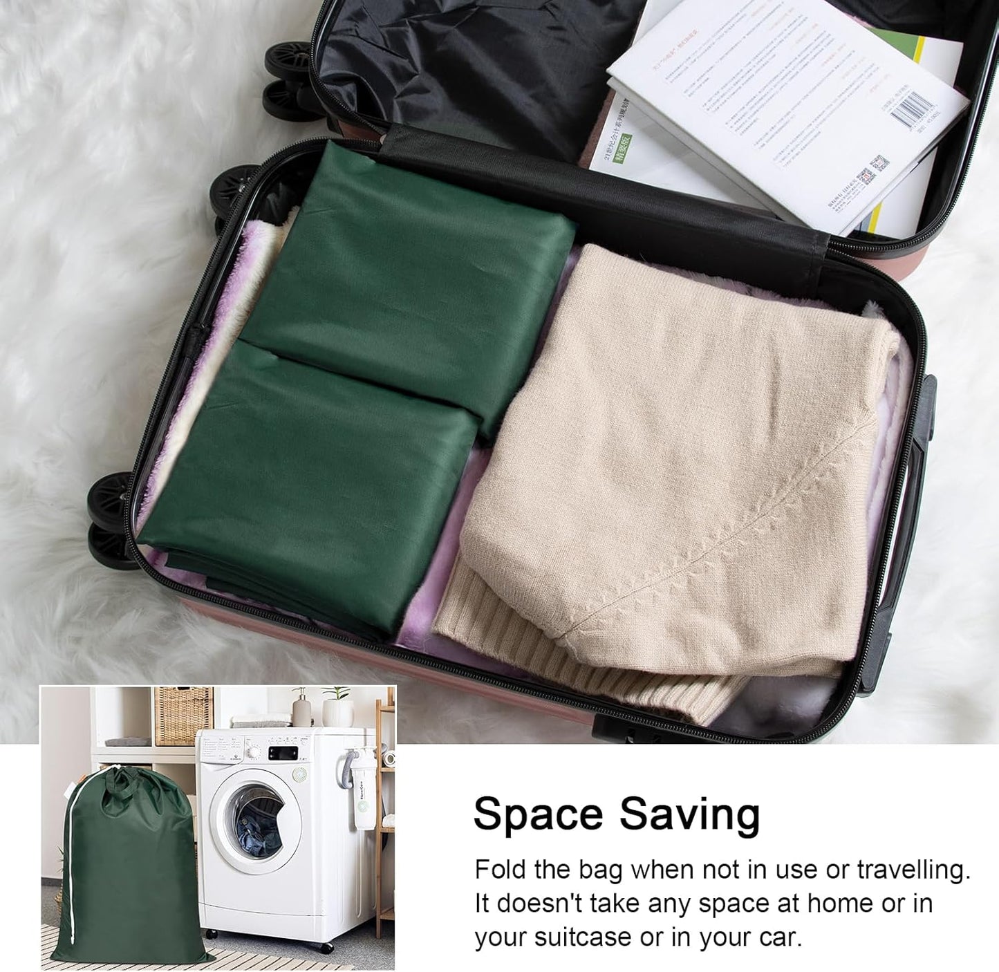 Polecasa Heavy Duty Large Laundry Bag with 130gsm Tear Resistant Fabric and Handles, Easy to Carry Durable Dirty Clothes Drawstring Bag, Perfect for College Dorm,Travel, 28”x36”,Green