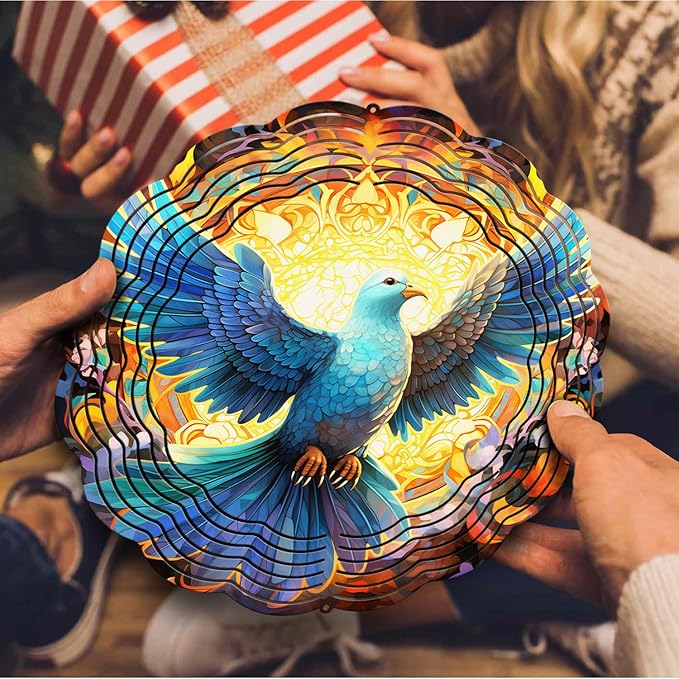 Dove Stained Glass Wind Spinner, Memorial Wind Spinner for Yard and Garden, Unique Gift, 3D Hanging Outdoor