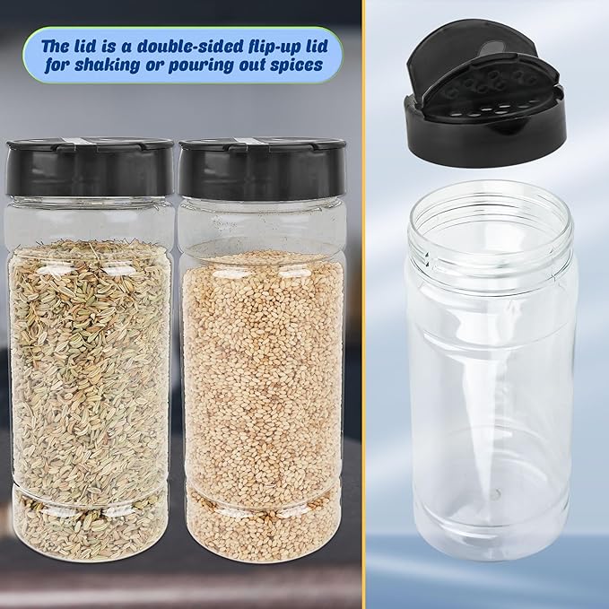 20 Pack 16 oz Plastic Spice Jars with Black Shaker Cap Reusable Seasoning Containers Jars with Shaker Lids Clear Empty Plastic Bottle for Storing Spice Seasoning Powders