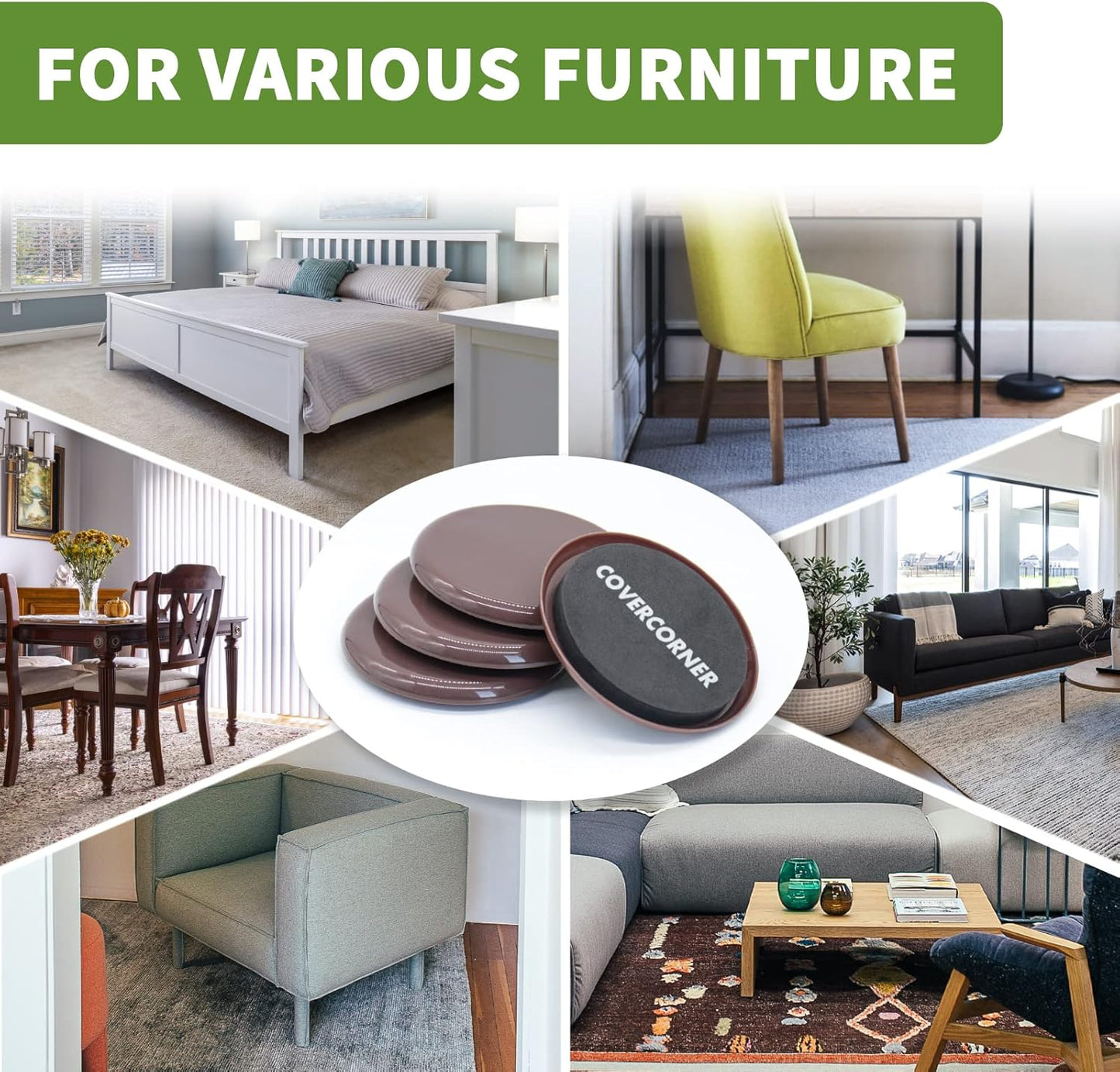 Furniture Sliders for Carpet 16 PCS - 3 1/2 inch Sliders for Moving Furniture – Appliance Slider for for Carpet Brown