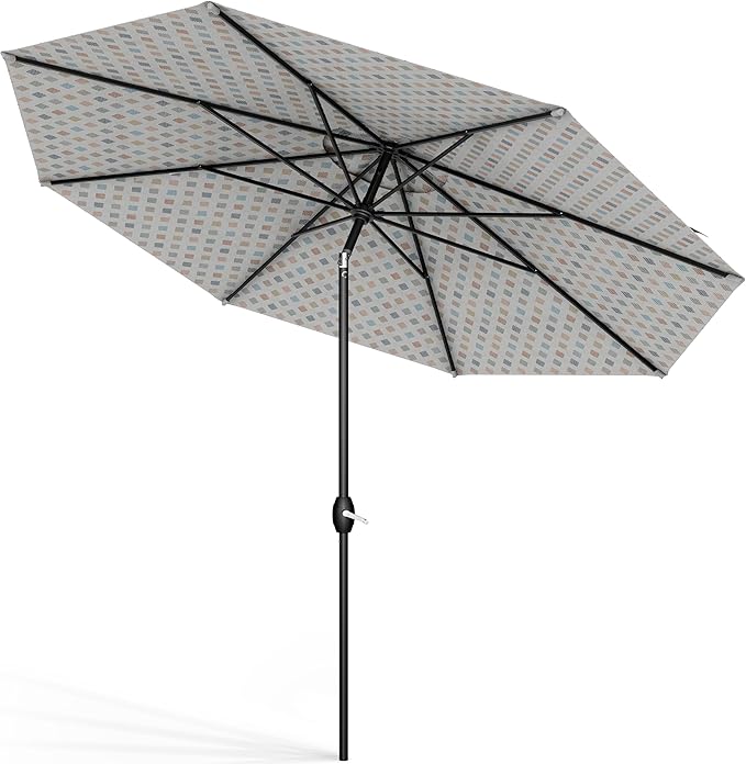 Midtown Umbrellas Sunbrella Umbrella 9 Feet Outdoor Umbrella With Infused Gem Acrylic Fabric - Auto-Tilt Aluminum Frame Patio Umbrella For Backyard, Deck, Garden, Pool - Black Pole