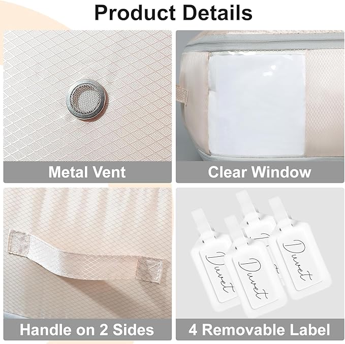 DIMJ Comforter Storage Bag - Large Capacity Ultra Space Saving Self Compression Organize for Duvet, Pillow, Bedding, Blanket Storage Organizer Nylon Compression Bags