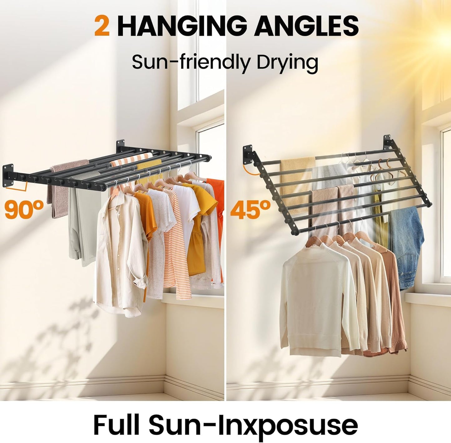 Wall Mounted Clothes Drying Rack 57 Inch – Foldable Laundry Drying Rack for Wall Mount, Space Saving Indoor Drying Rack for Clothes, Compact & Sturdy Design