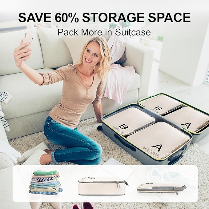 Compression Packing Cubes for Travell Fabric Packing Cubes with Smooth Zippers, Space-Saving Compression Bags for Travell, Luggage Organizers for Clothes, Shoes, and Accessories