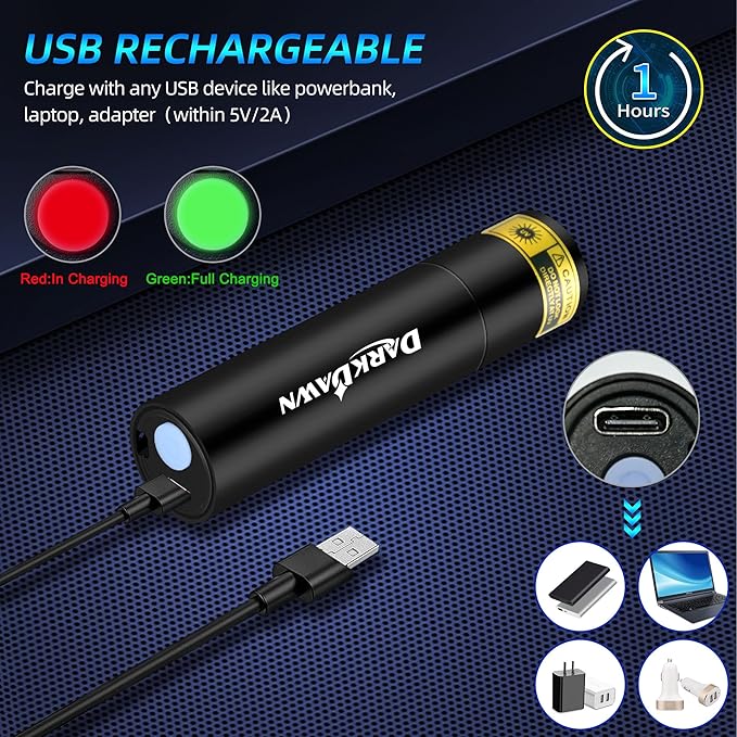 DARKDAWN UV 365nm Black Lights,Mini USB - C Rechargeable Flashlights Portable Woods Lamp, Handheld Portable Blacklight 370nm for Cat Urine Detection, Stains, Uranium Glass, Leak Detection, V4 365 nm