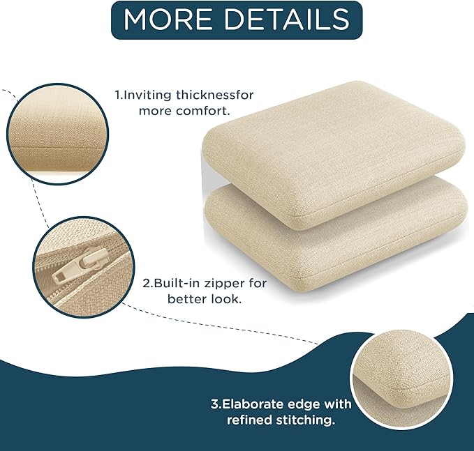 Codi Outdoor Cushions for Patio Furniture 24x24 Inch, Waterproof Chair Seat Cushion with Textured Fabric, Handles & Adjustable Straps, Fade Resistant - Set of 2, Beige