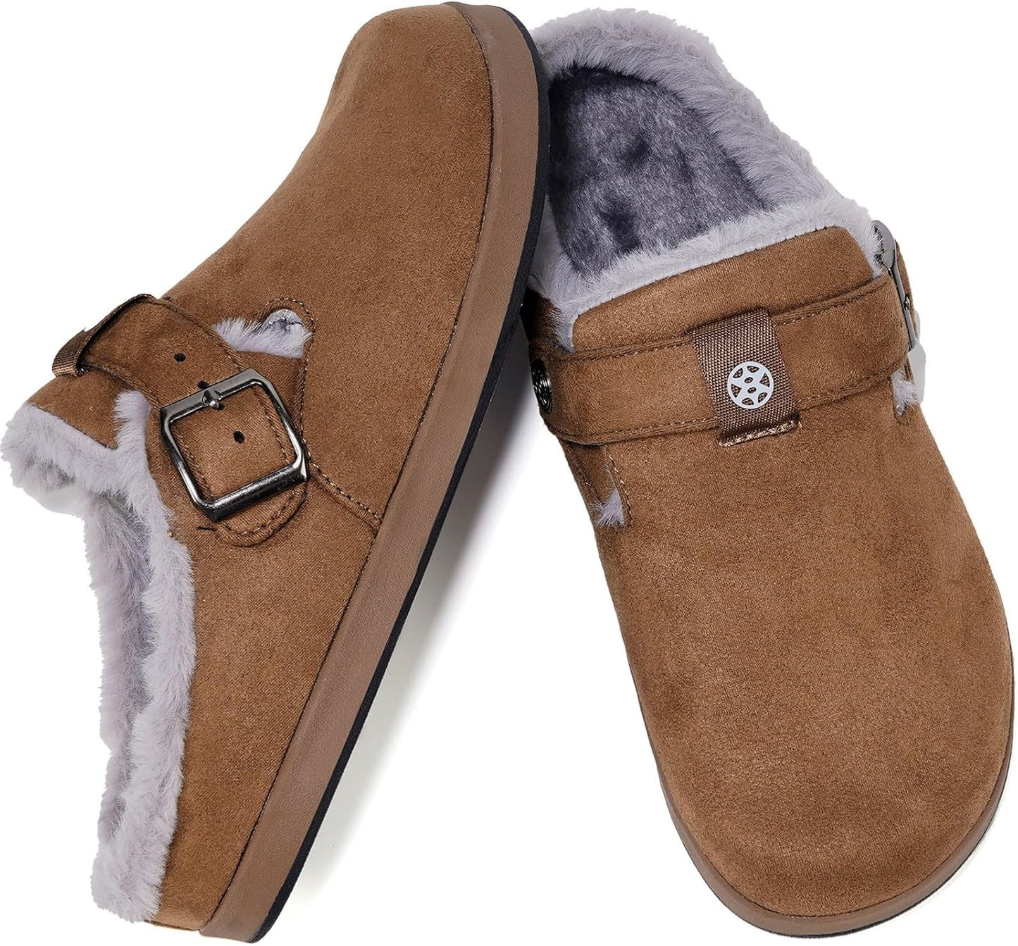 Fur Lined Clogs for Women Men Suede Winter Slippers Arch Support Slip on Mules Potato Shoes with Removable Cushion Footbed Warm Home House Shoes