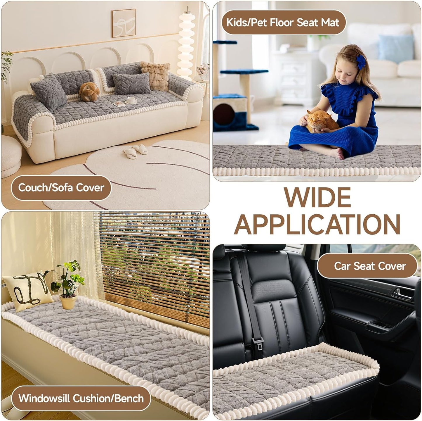 OTOB Plush Couch Cover for Dogs Washable, Non Slip Fuzzy Soft Armrest Backrest Sofa Slipcovers Geometric Jacquard Pet Friendly Couch Covers Protector All Season, 1 Piece (Gray, 27.6"x27.6")