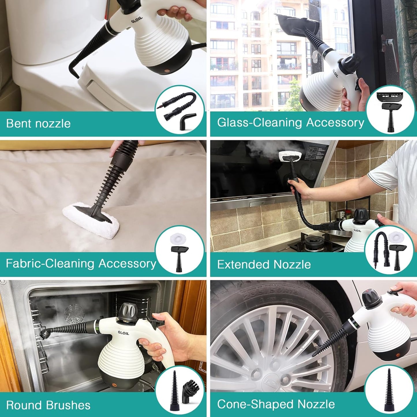 Handheld Steam Cleaner, Steamer for Cleaning, Multipurpose Portable Steam Cleaners for Home Use with Safety Lock and 10 Accessory Kit to Remove Grime, Grease, and More, Save Time and Effort