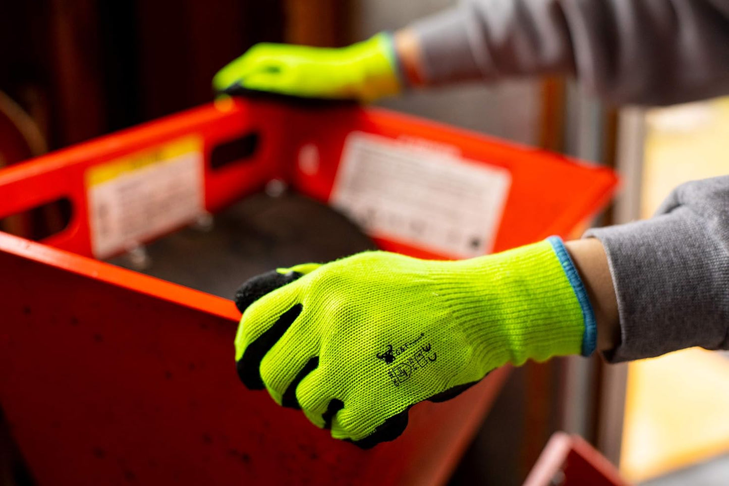 G & F 1516 12 Pairs Pack Premium High Visibility Low emissions Green Work and gardening Gloves for Men and Women.MicroFoam Textured Coated Palm and Fingers Gloves for Gardening Work,Size Large,Green