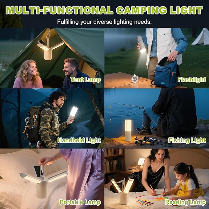 Solar Camping Lantern 8000mAhâRechargeable,Foldable Camping Light,Stepless Dimming,Flashlight & SOS Modes,USB Charging,Waterproof & Portable Handle,Ideal for Camping,Emergency,Travel,Outdoor,Home Use