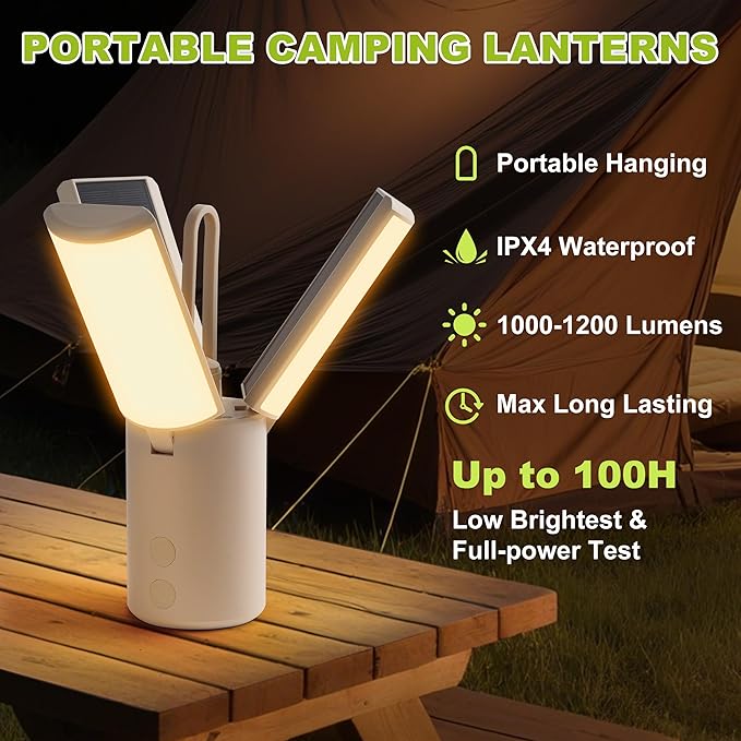 Solar Camping Lantern 8000mAhâRechargeable,Foldable Camping Light,Stepless Dimming,Flashlight & SOS Modes,USB Charging,Waterproof & Portable Handle,Ideal for Camping,Emergency,Travel,Outdoor,Home Use