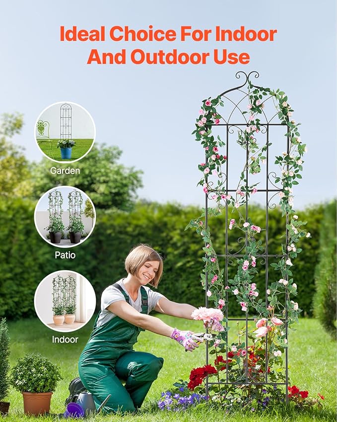 VEVOR Garden Trellis for Climbing Plants, 87 x 20 in, 2 Packs Rustproof Metal Garden Flower Trellis, Outdoor Climbing Rose Trellis Cucumbers Support, Decorative Clematis Trellis for Courtyards Lawns