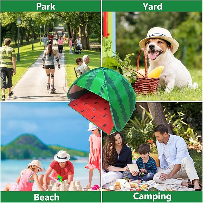 Dog Beach Tent Sun Shelter, 1 Pack Watermelon Portable Sun Shelter Automatic Pop-up Beach Tent Mini Dog Cat Tent Pet Protection for Indoor and Outdoor, M