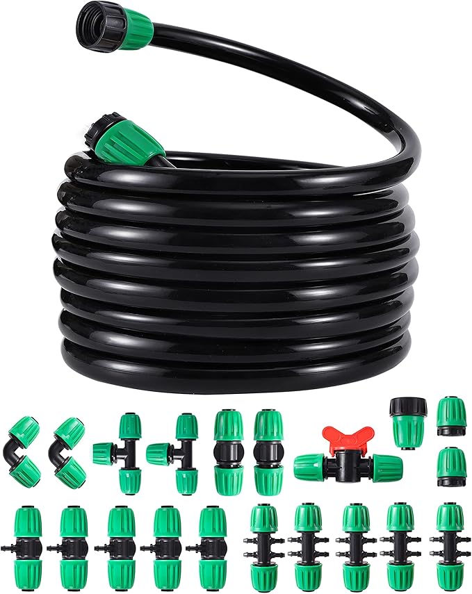 52 FT 1/2”PVC Garden Irrigation Tubing Hose(OD:16mm,ID:12mm),1/2 inch Drip Irrigation Tubing Main Line Hose Tube with Drip Irrigation Fitting Connector for Garden Watering Drip Irrigation System