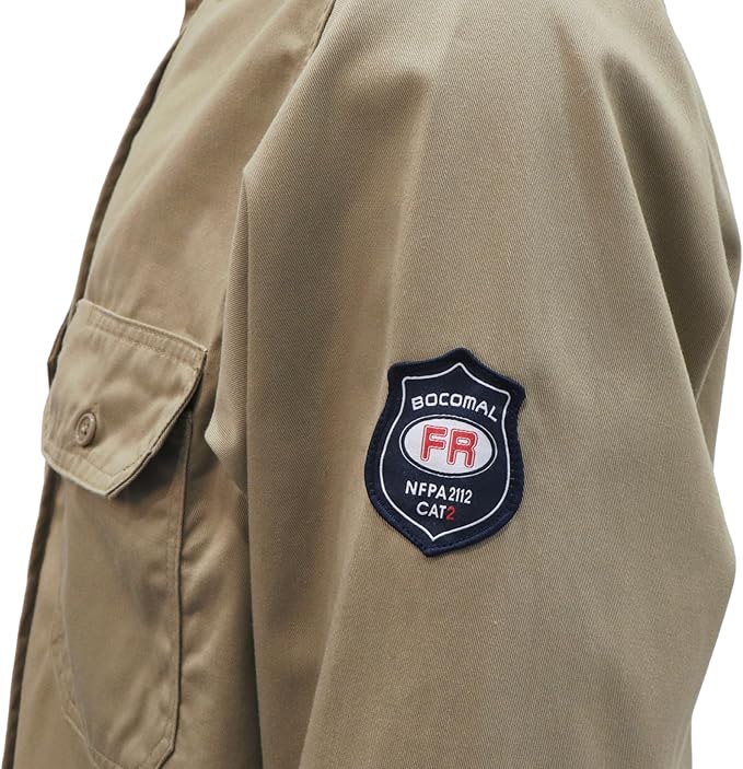 BOCOMAL FR Shirts Flame Resistant 100% C NFPA2112 7.5oz Men's Fire Retardant Welding Shirt