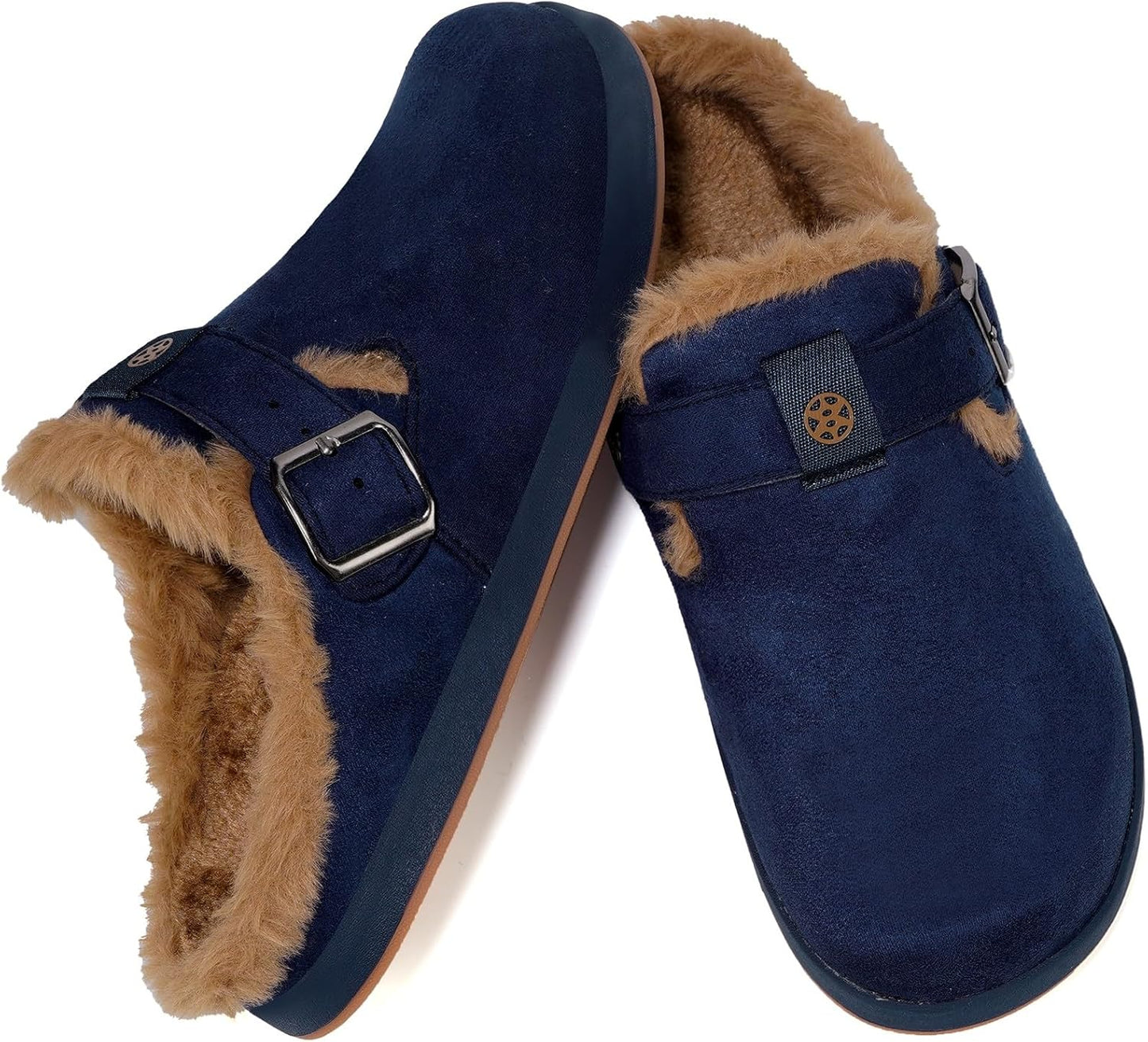 Fur Lined Clogs for Women Men Suede Winter Slippers Arch Support Slip on Mules Potato Shoes with Removable Cushion Footbed Warm Home House Shoes