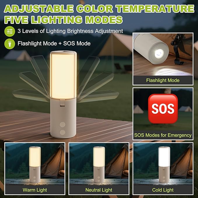 Solar Camping Lantern 8000mAhâRechargeable,Foldable Camping Light,Stepless Dimming,Flashlight & SOS Modes,USB Charging,Waterproof & Portable Handle,Ideal for Camping,Emergency,Travel,Outdoor,Home Use
