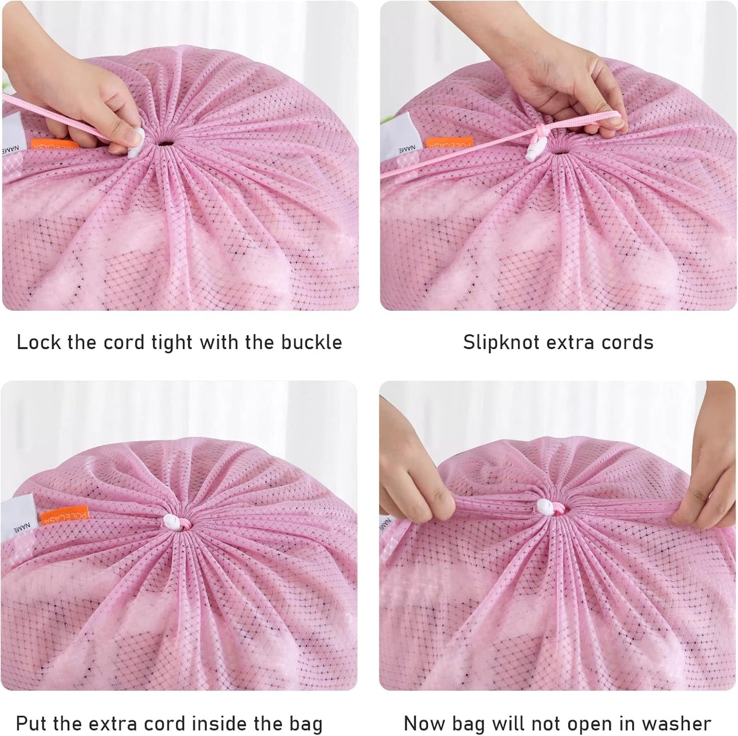 Polecasa Heavy Duty Large Mesh Laundry Bags with ID Tag and Locking Drawstring Closure - 2 Pack, 24 x 36 inches - Laundry Hamper Liner, Washable Laundry Bag for Travel, Sports, Dorms (Pink)