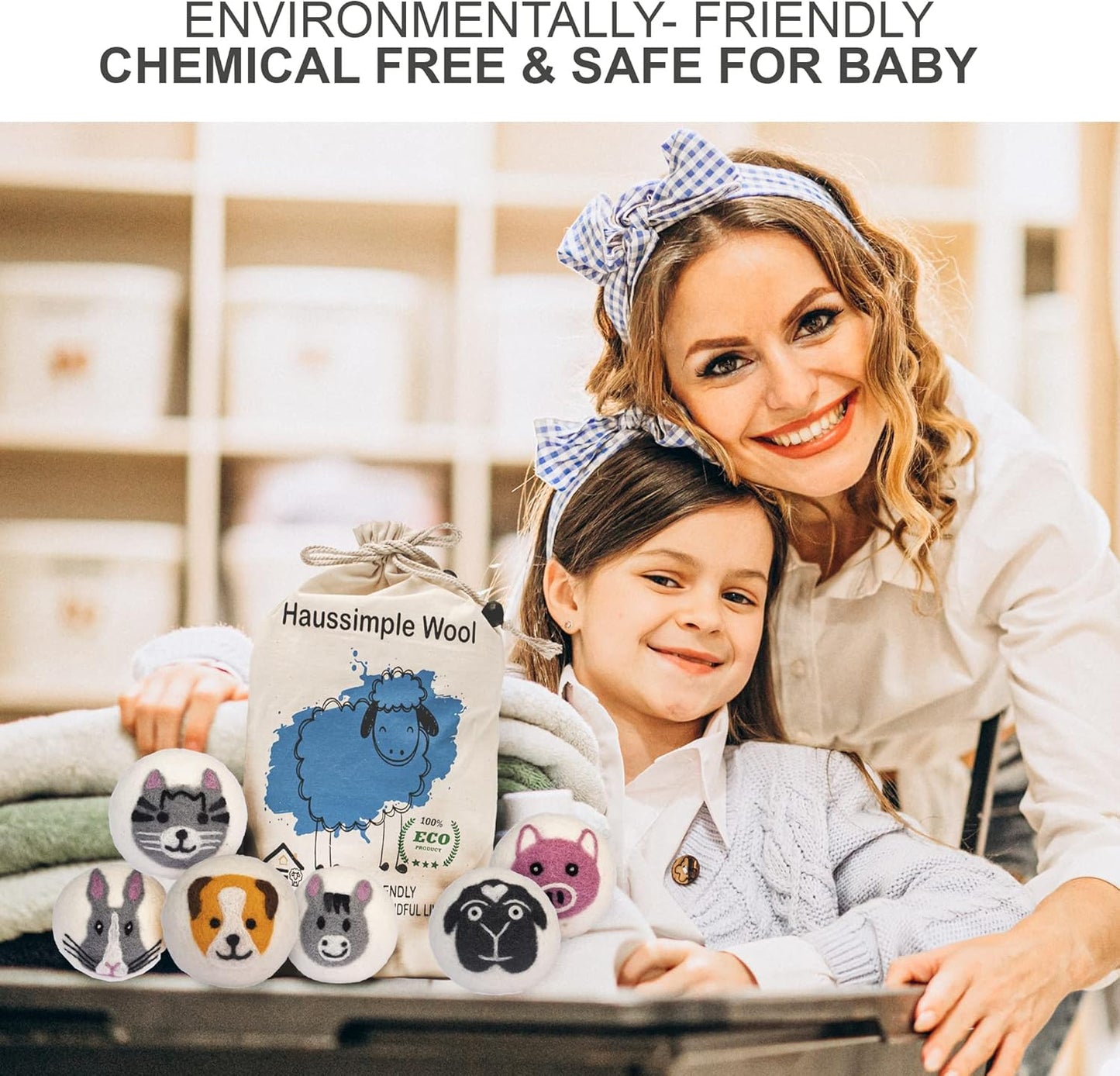 Wool Dryer Balls β 6-Pack XL Organic Fabric Softener | Natural Handmade Sheep Wool | Reusable, Anti-Static, Lint & Wrinkle Remover | Safe for Baby & Sensitive Skin (Farm)