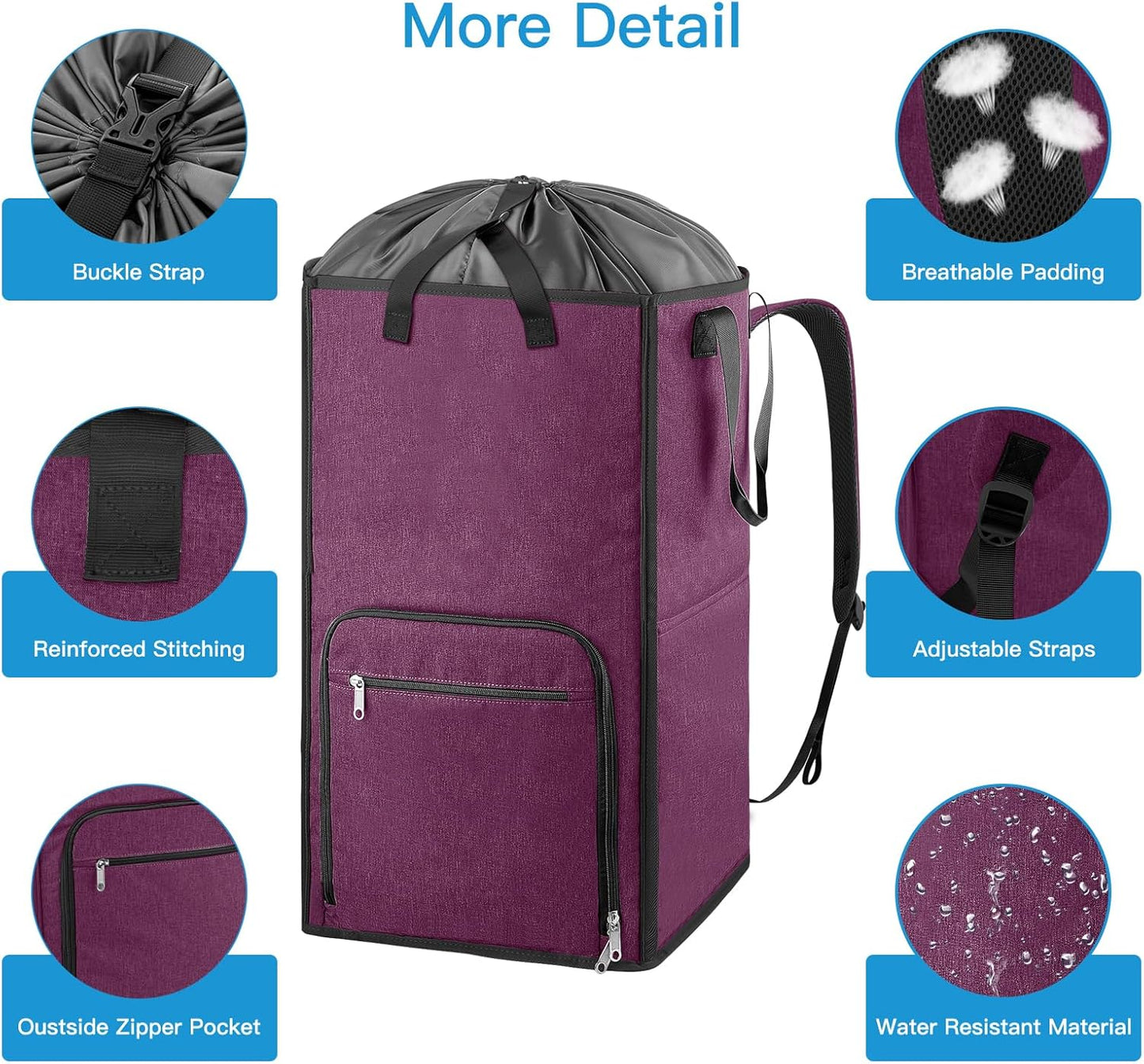 Bukere Laundry Tote Basket, Laundry Backpack Bag for Guys Girls Boys, Collapsible Laundry Hamper for College Dorm Essentials, Portable Laundry Bag for Nursery, Bathroom, Bedroom, Swimming Pool