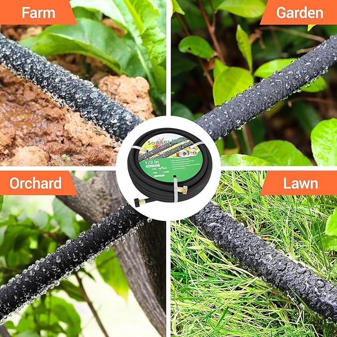 MAMIZO Soaker Hose 100 ft 1/2", Solid Brass Connectors,Heavy Duty Drip Hose to Save 70% Water, Rubber Longer Lasting, Soaker Hose for Garden, Lawn and Yard (1/2" 50ft×2)