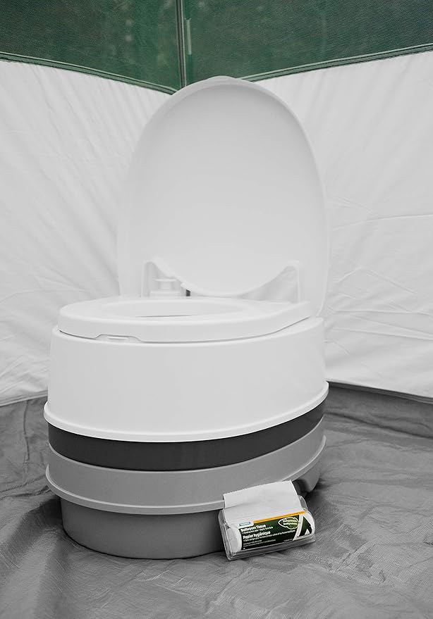 Camco RV Premium Travel Toilet - Features a 5.3-Gallon Detachable Holding Tank, Pump Flush Design & Spring-Loaded Latch (41535)
