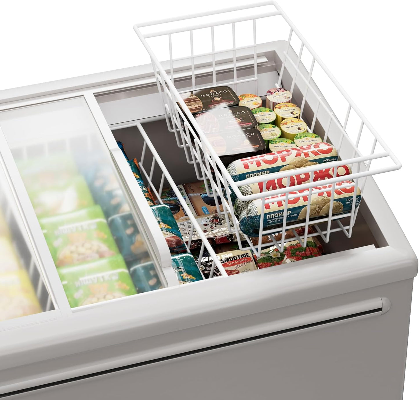 SANNO Chest Freezer Baskets Organizer, Deep Freezer Baskets Bin Sturdy Metal Wire freezer storage Organizer for Home Kitchen,16.5in