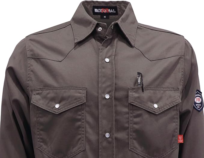 BOCOMAL FR Shirts Flame Resistant 100% C NFPA2112 7.5oz Men's Fire Retardant Welding Shirt
