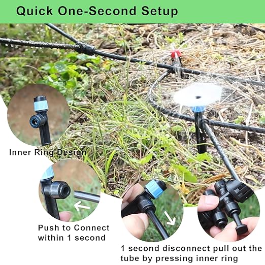 Drip Irrigation System Kit – 2025 New Quick-Connect Automatic Watering & Misting System with 48FT 1/2" Tubing, Large Coverage & Water-Saving for Greenhouses, Lawns, Gardens, Raised Beds