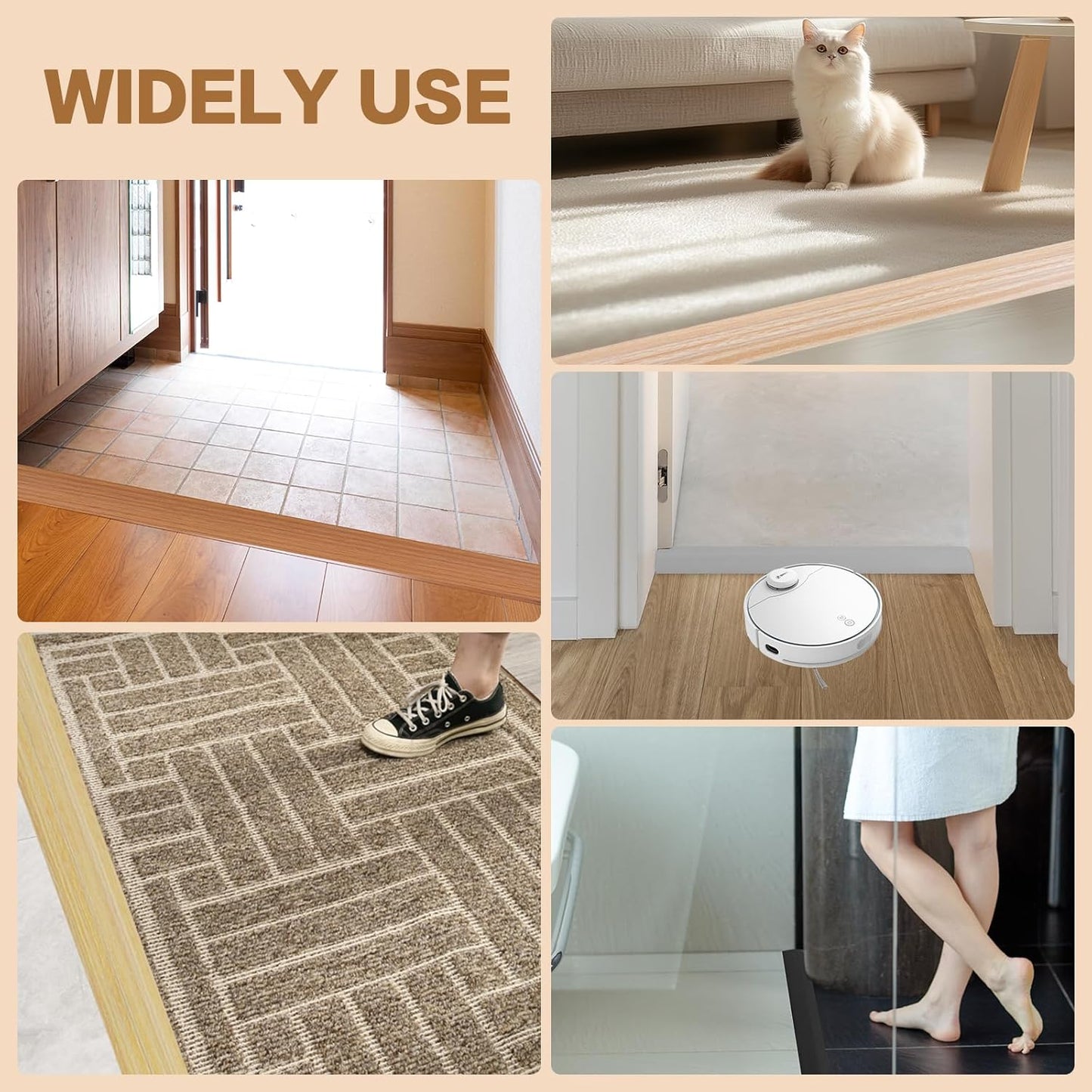 Floor Transition Strip Vinyl Door Threshold Ramp Self Adhesive Carpet Edging Strip Doorway Edge Trim, Overlap Edge Reducer for Laminate Carpet, Floor, Tile (Raw Wood Grain, 3/5" to 4/5", 3.3Ft)