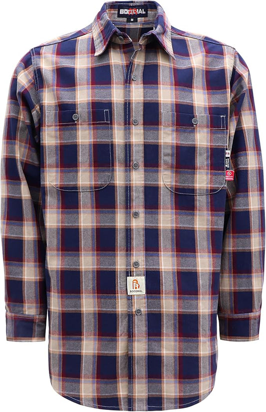 BOCOMAL FR Shirts Flame Resistant 100% C NFPA2112 7.5oz Men's Fire Retardant Welding Shirt