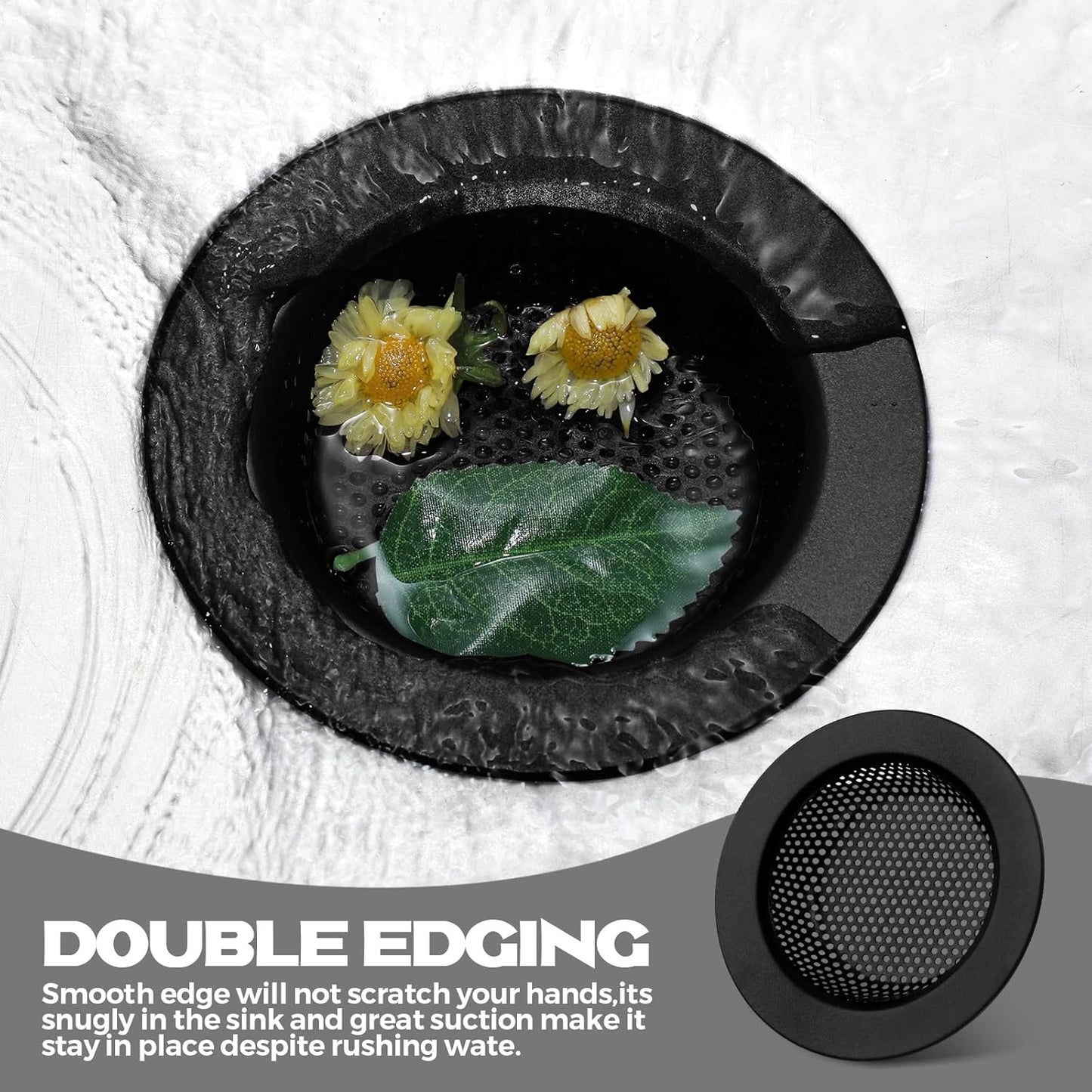 Retisee 2 Pcs Sink Strainer Stainless Steel Kitchen Sink Drain Strainer Basket Cover Mesh Hair Food Catcher, Large Wide Rim of 4.4 Diameter(Matte Black)