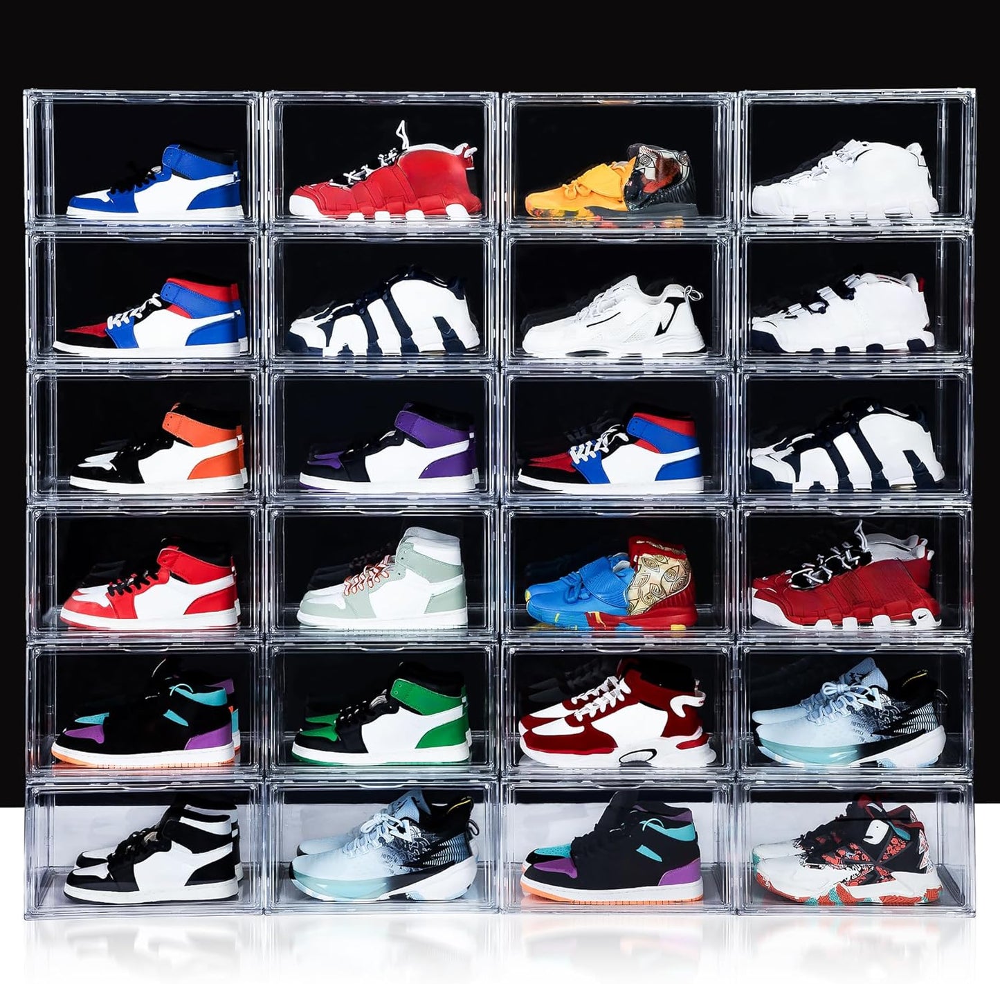 NYZE 12 Pack Acrylic Shoe Boxes Side Open, Clear Shoe Box Plastic Stackable, Shoe Storage Organizer with Magnetic Door, Shoe Display Shoe Containers with Lids Fits Up to Size 15
