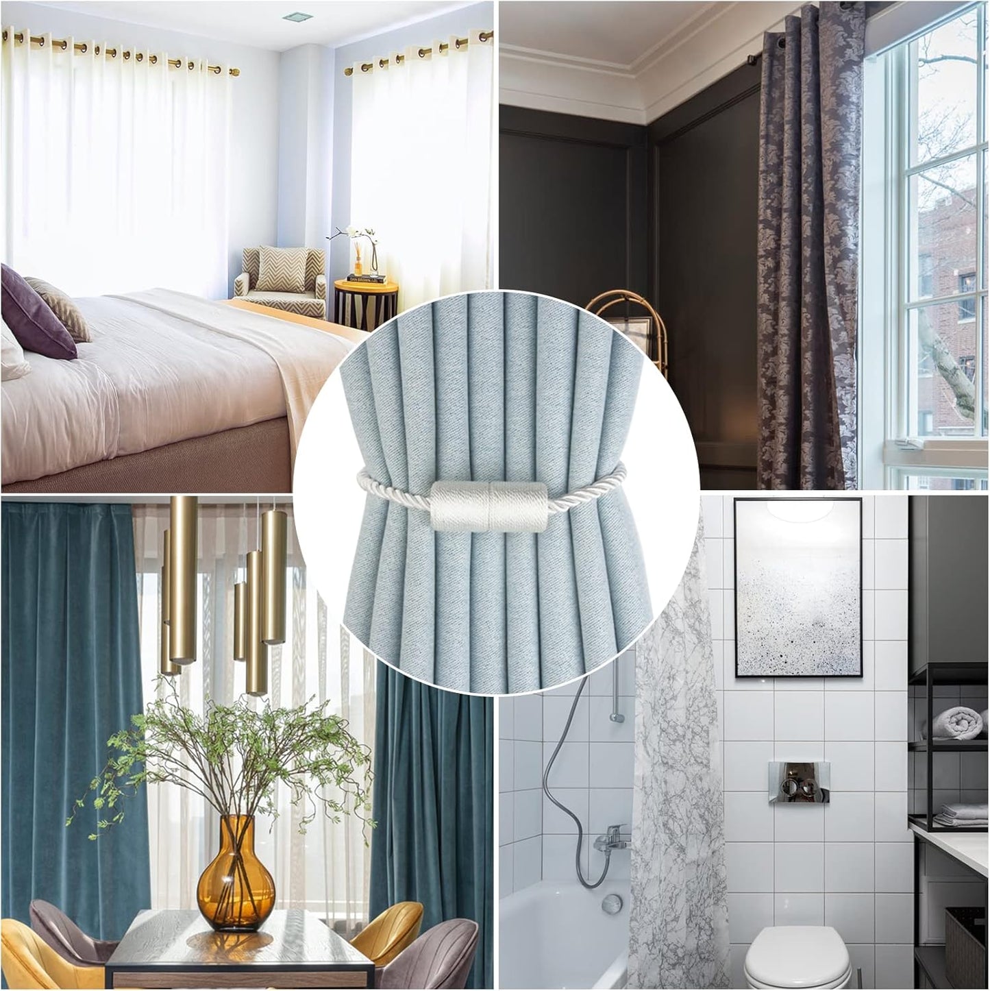 Magnetic Curtain Tiebacks 4 Pack White Curtain Rope Tieback Curtain Holders for Drapes Modern Tie Backs Decorative Curtain Holdbacks