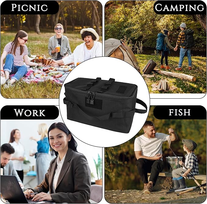 Camping Storage Bags, Utility Tote Bag for Campings Cookware Organizer, Trunk Organizer with Shoulder Strap,Outdoor Garden Tool Bag for Camping, Travel, Picnic, Garage Trunk (Black)