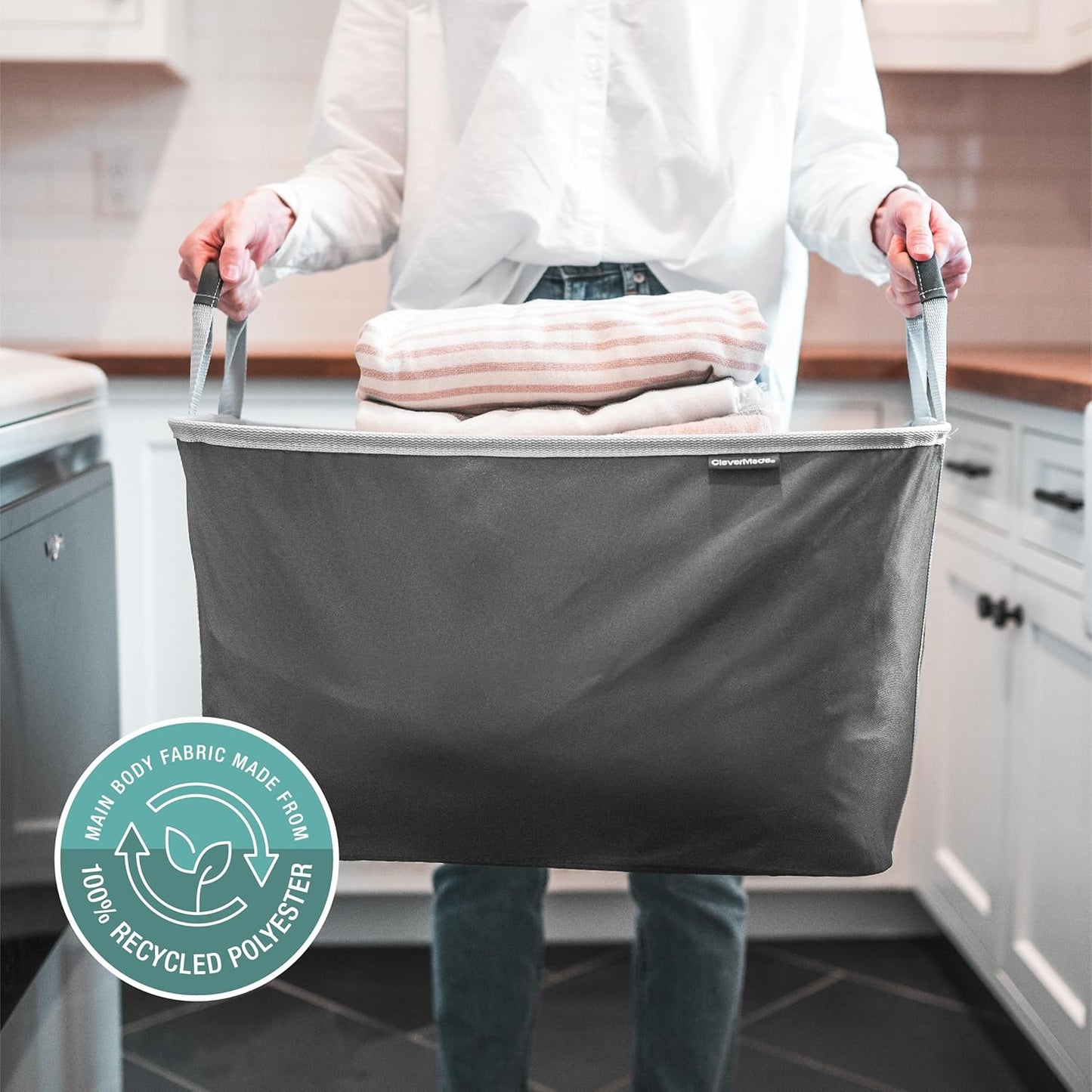 CleverMade Collapsible Laundry Basket Hamper - Shadow Stone Gray 2-Pack 60L - Space Saving Storage Organizer with Handles Foldable Home Organization