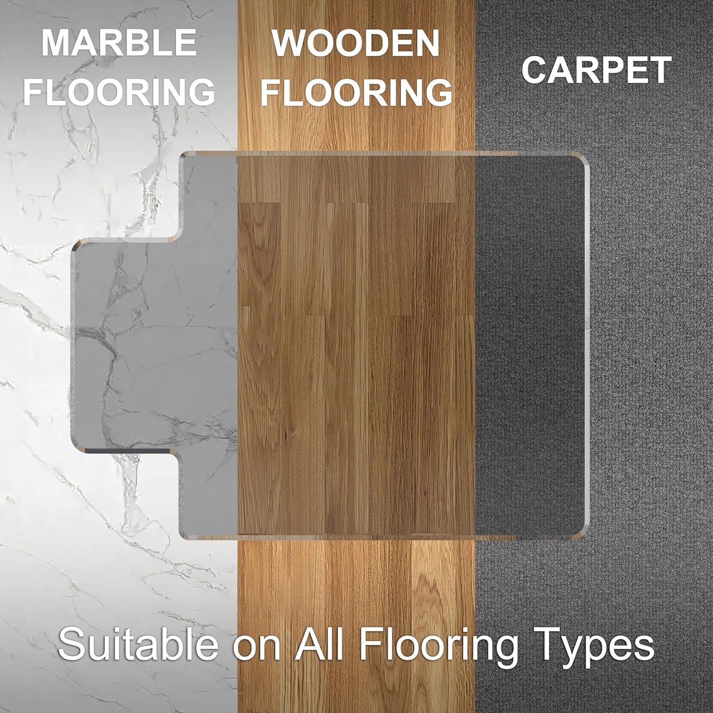 Beveled Edge Irregular Office Chair Mat with Lip for Carpet or Hardwood Floor Crystal Gray 48" x 60" for a Smooth Glide and Easy Roll On/Off, Heavy Duty and Non-Slip Floor Chair Mat with Lip