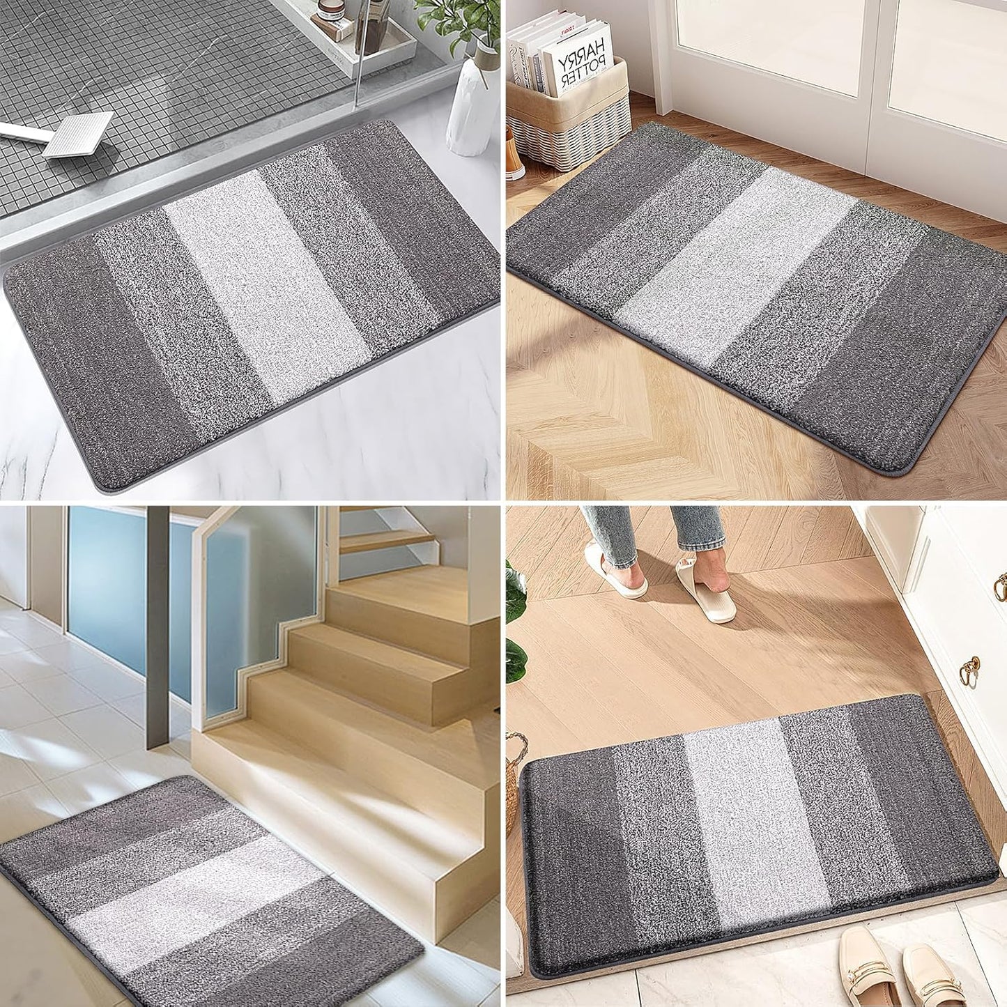 Kitinjoy Indoor Outdoor Door Mat, 59x20 Non-Slip Absorbent Dirt Trapper, Low-Profile Washable Inside Entrance Front Floor Mat, Sturdy Soft Entry Doormats for Entryway, Light Grey