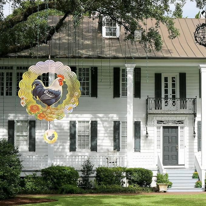 Rooster Metal Wind Spinners - Chicken Gifts for Women Mom Grandma Wife, Hanging Cock Wind Spinner for Outdoor & Indoor Decorations, 12 inch Wind Spinner for Christmas Ornament Gifts